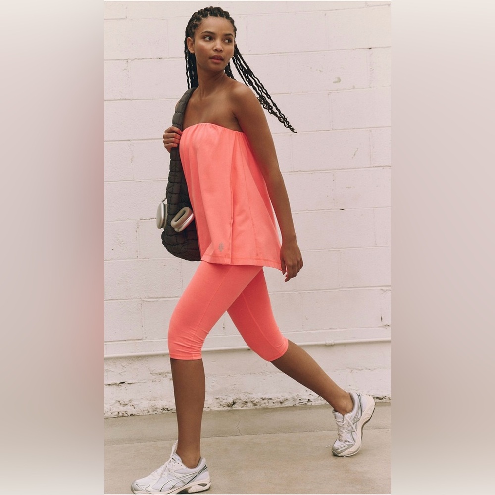 Free People X FP Movement Hot Shot Tube Onesie in Neon Coral NWT